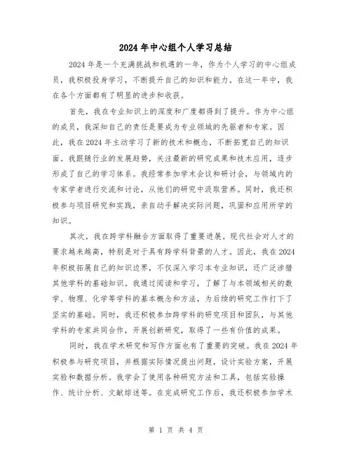 2024年中心组个人学习总结（2篇）