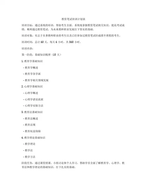 教资笔试培训计划表