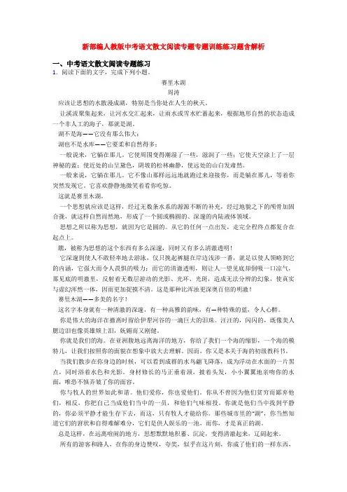 新部编人教版中考语文散文阅读专题专题训练练习题含解析