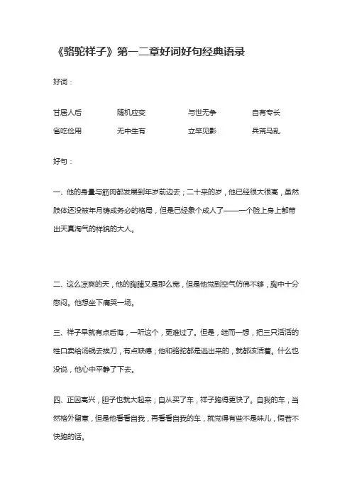 《骆驼祥子》第一二章好词好句经典语录