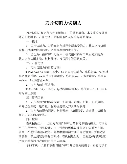 刀片切割力切削力