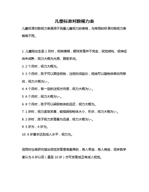 儿童标准对数视力表