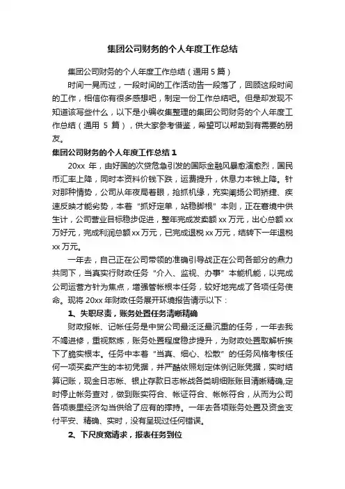 集团公司财务的个人年度工作总结（通用5篇）