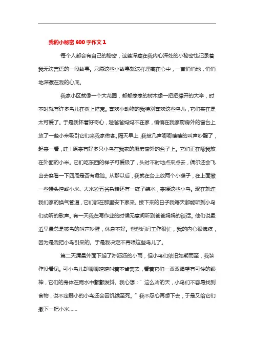 我的秘密作文600字范文