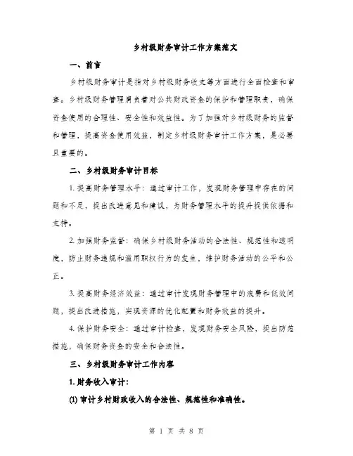 乡村级财务审计工作方案范文(二篇)