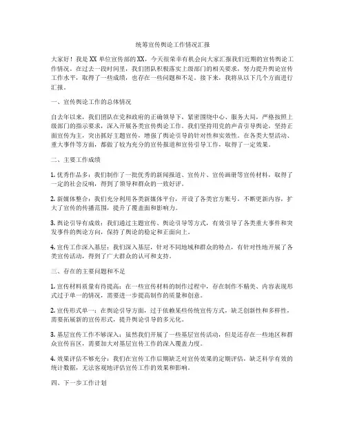 统筹宣传舆论工作情况汇报