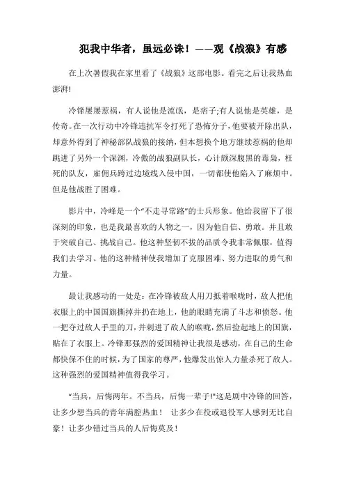 犯我中华者,虽远必诛!——观《战狼》心得札记