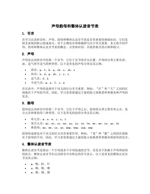 声母韵母和整体认读音节表