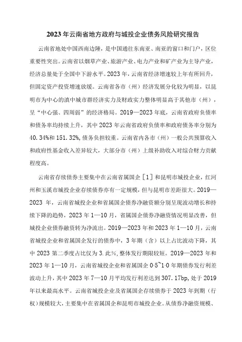 2023年云南省地方政府与城投企业债务风险研究报告