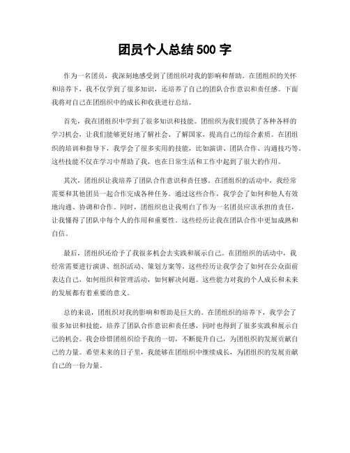 团员个人总结500字