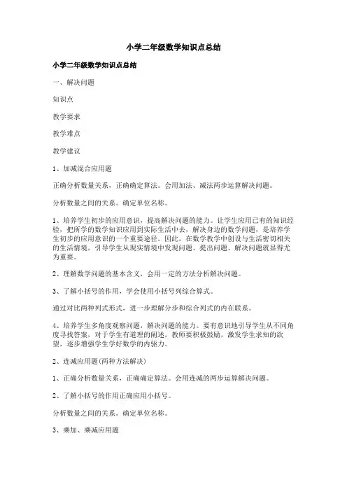 小学二年级数学知识点总结