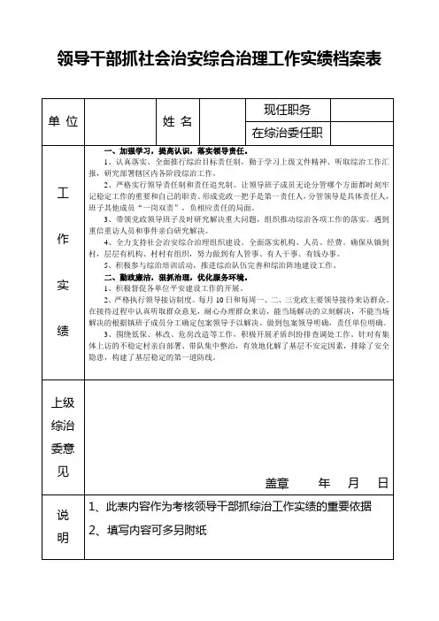 领导干部抓实绩档案表2
