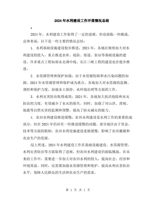 2024年水利建设工作开展情况总结
