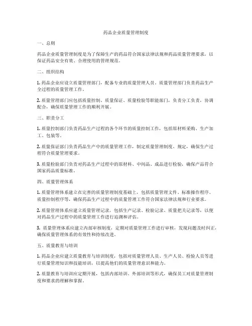 药品企业质量管理制度