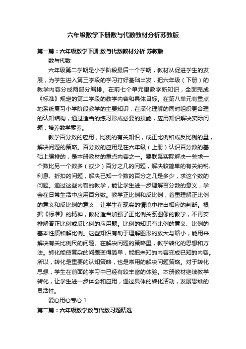 六年级数学下册数与代数教材分析苏教版