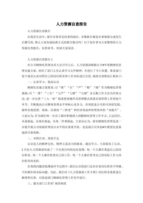 人力资源自查报告