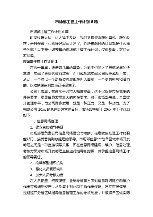 市场部主管工作计划6篇