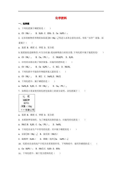 中考化学专题练习化学肥料(含解析)
