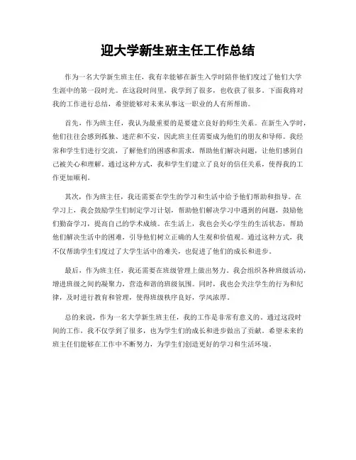迎大学新生班主任工作总结