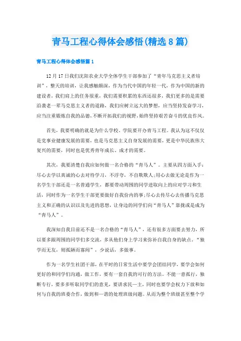 青马工程心得体会感悟(精选8篇)