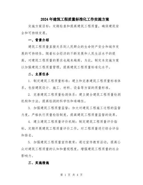2024年建筑工程质量标准化工作实施方案