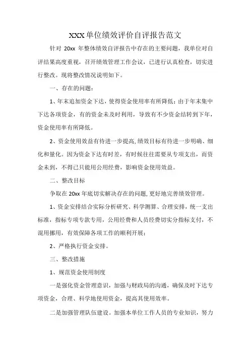 XXX单位绩效评价自评报告范文