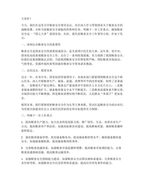 粮食安全领导会议发言稿