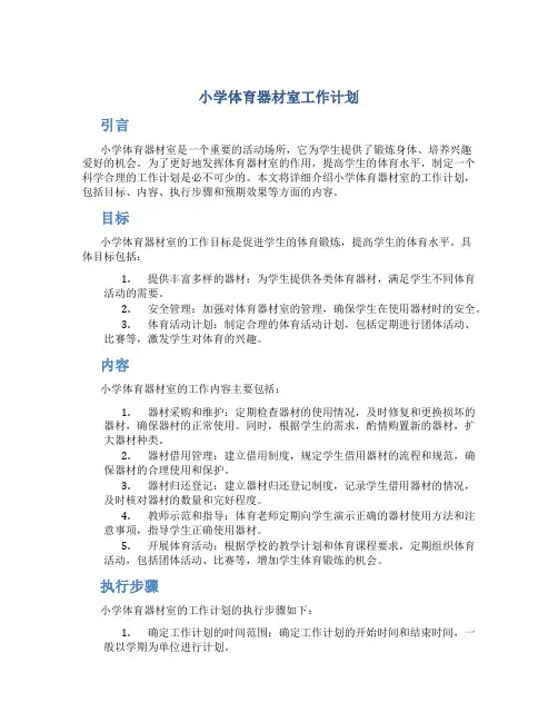 小学体育器材室工作计划
