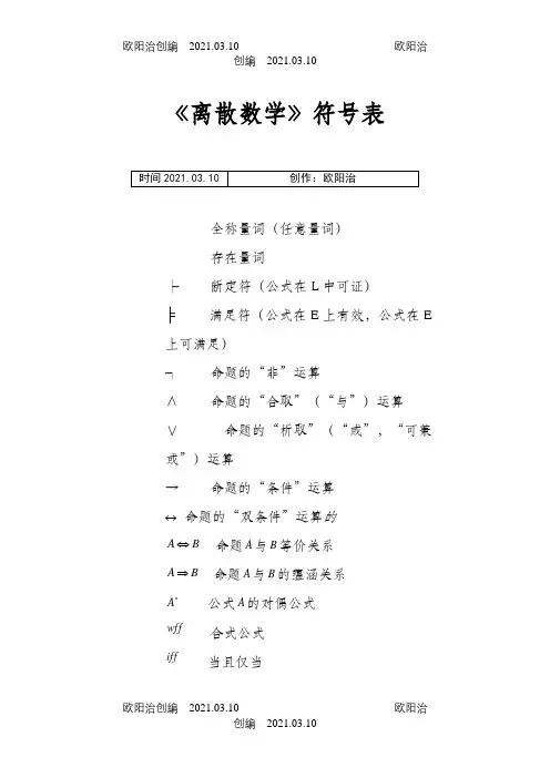 《离散数学》符号表之欧阳治创编