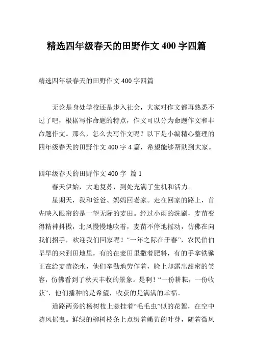 精选四年级春天的田野作文400字四篇