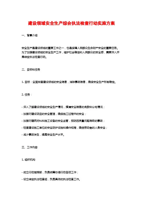建设领域安全生产综合执法检查行动实施方案