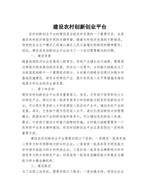 建设农村创新创业平台
