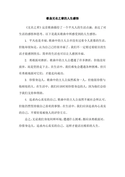 歌曲无名之辈的人生感悟