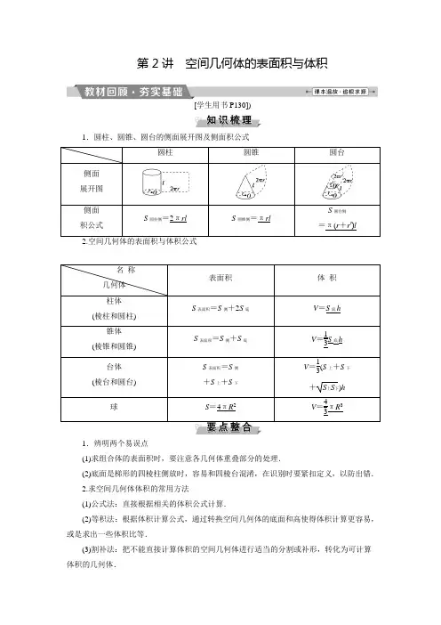 高考数学(理)一轮复习分层演练：7.2空间几何体的表面积与体积(含答案)