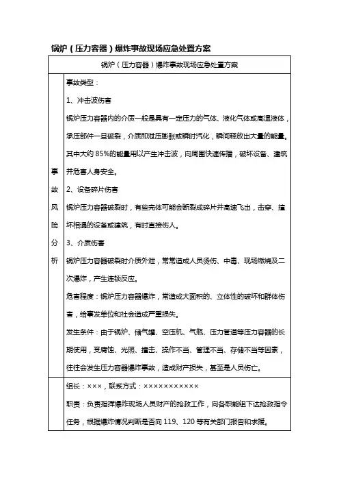 锅炉(压力容器)爆炸事故现场应急处置方案
