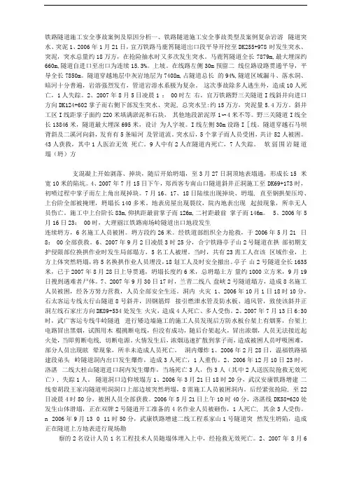 铁路隧道施工安全事故案例及原因分析一