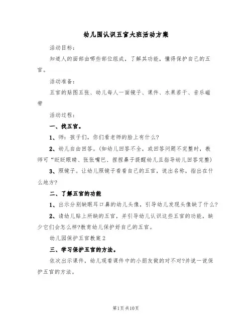 幼儿园认识五官大班活动方案(四篇)
