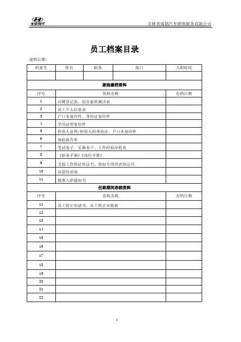 汽车4S店入职登记表套14张