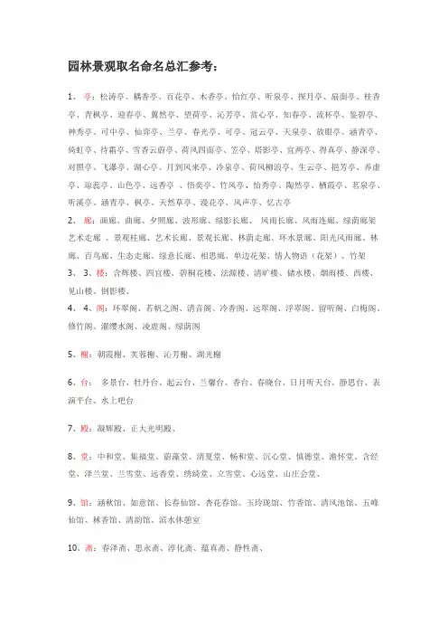 园林景观取名命名总汇