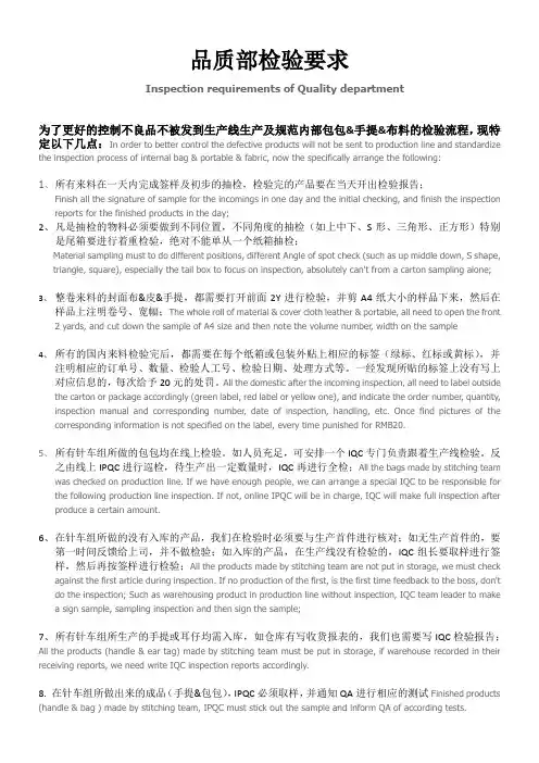品质检验要求