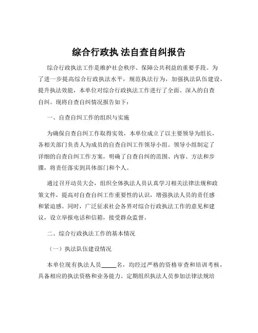 综合行政执 法自查自纠报告