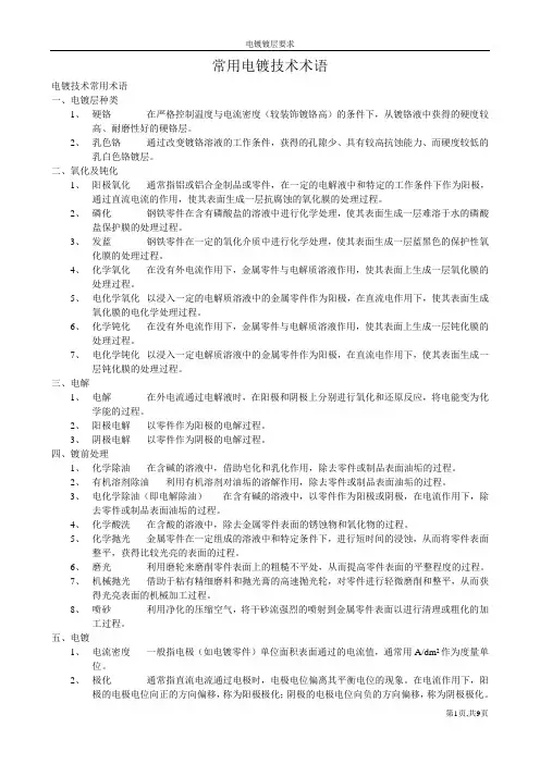 常用电镀技术的术语