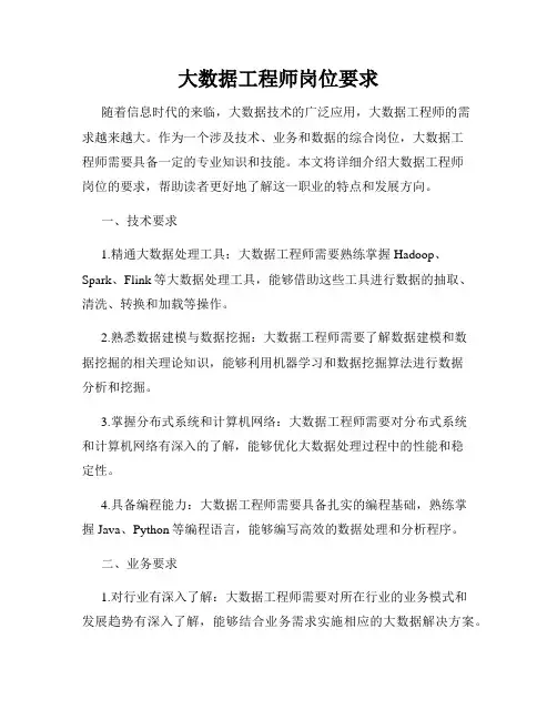 大数据工程师岗位要求