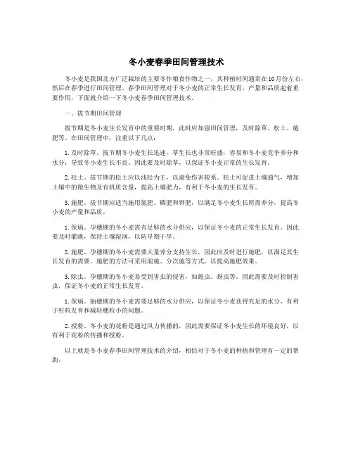 冬小麦春季田间管理技术