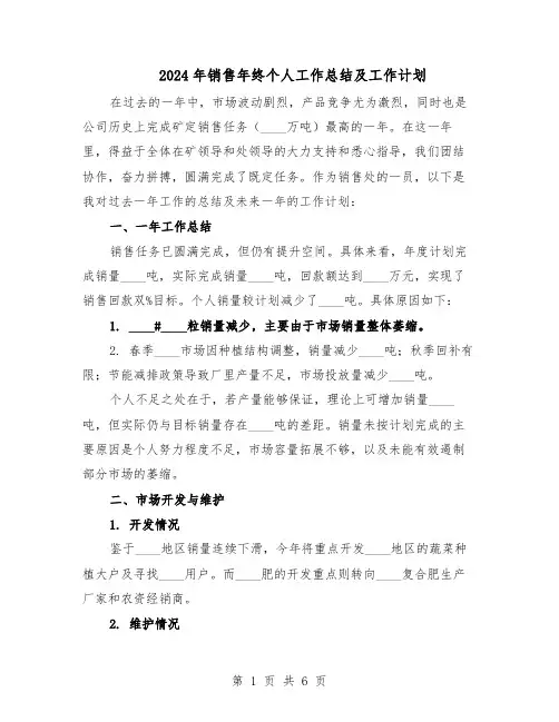 2024年销售年终个人工作总结及工作计划(3篇)