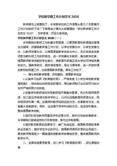 学校新学期工作计划范文2020