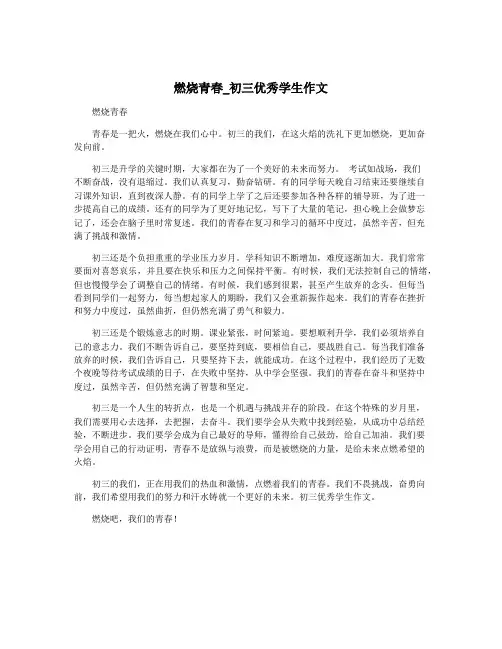 燃烧青春_初三优秀学生作文