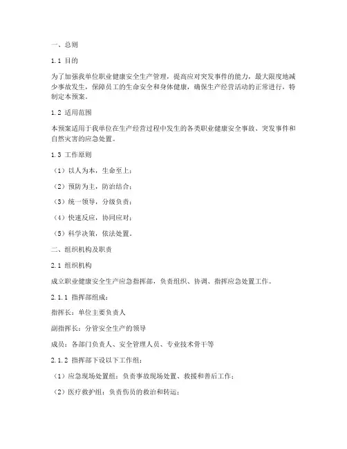 职业健康安全生产应急预案