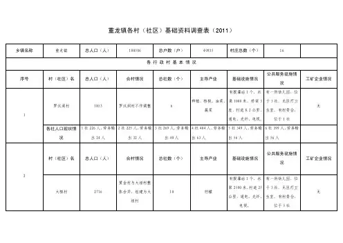 00.资中县33个乡镇总合各村基础资料调查表