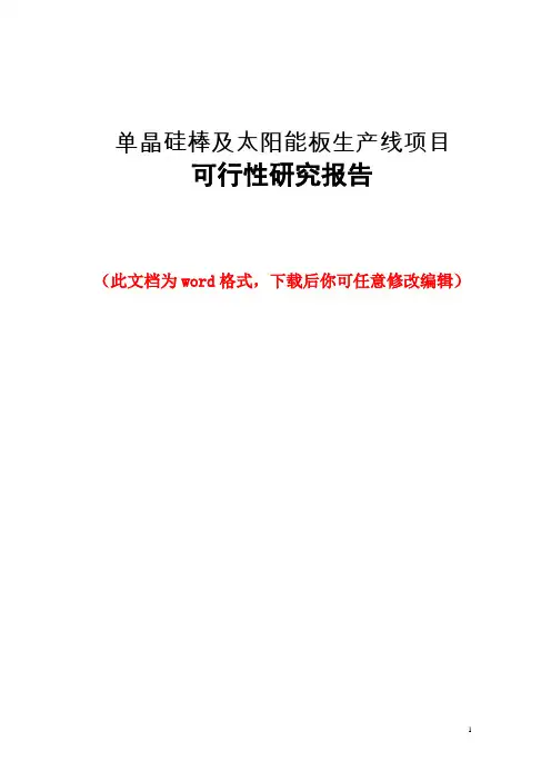 单晶硅棒及太阳能板生产线项目可行性研究报告
